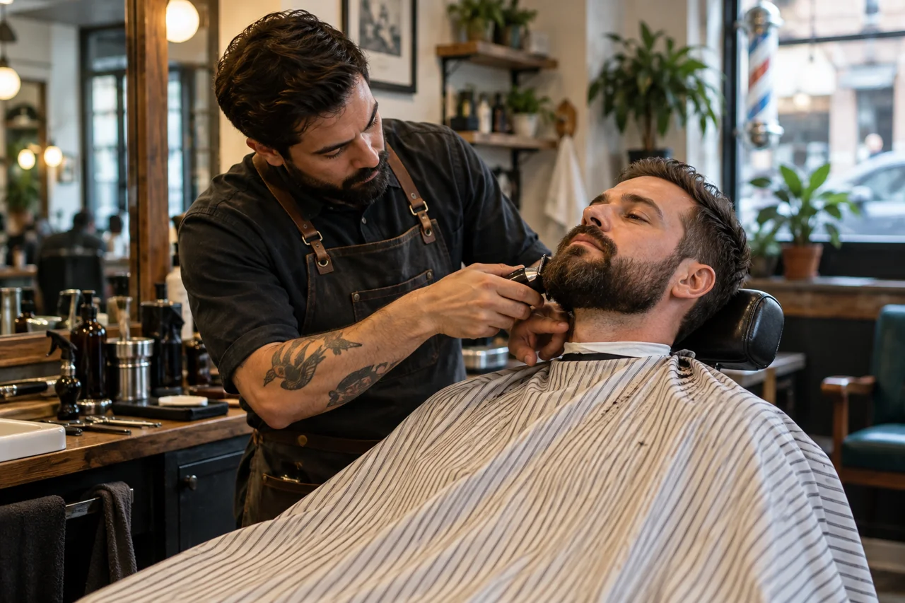 Barber pflegt den Bart eines Kunden